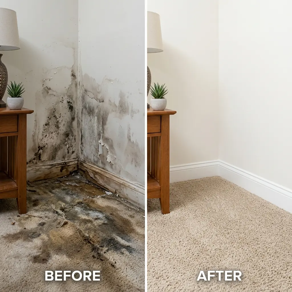 Before and after water damage restoration in Keller