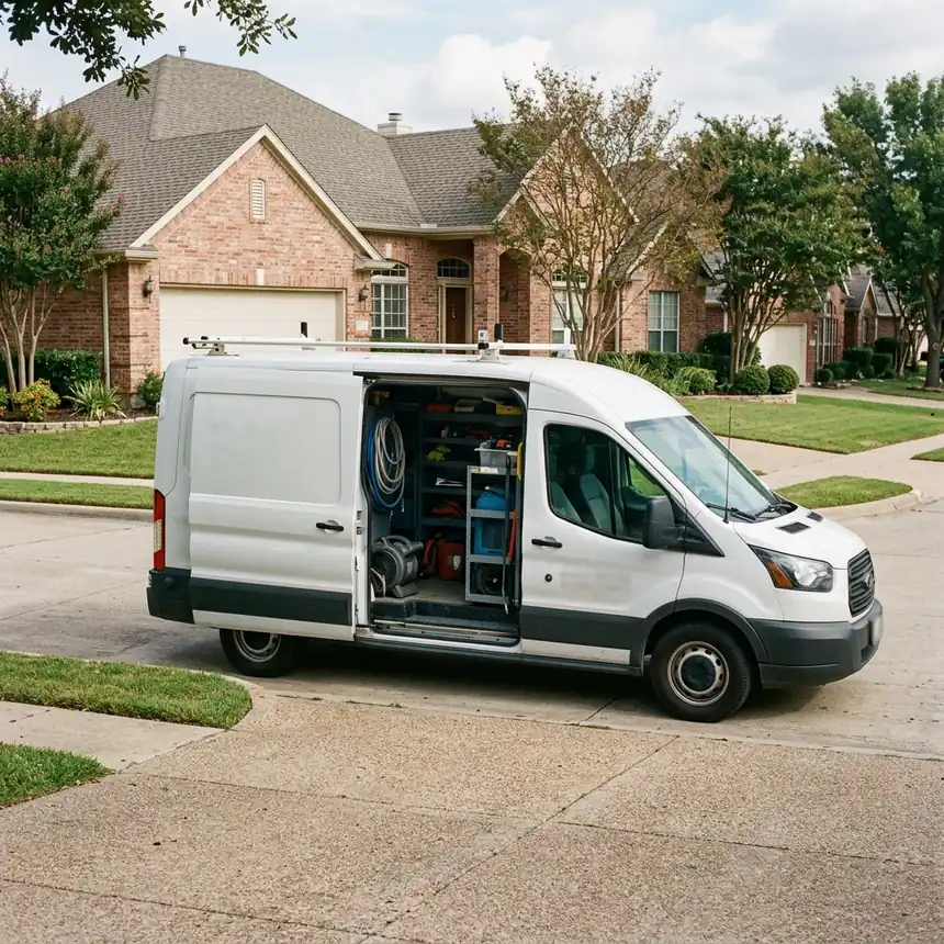 A water damage restoration service vehicle equipped and ready in Keller