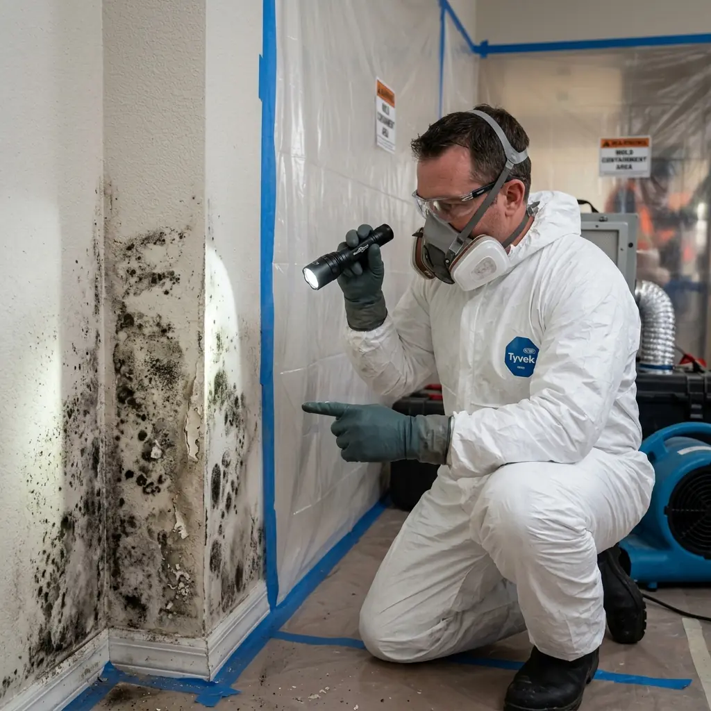 IICRC-certified technician performing mold remediation in Keller